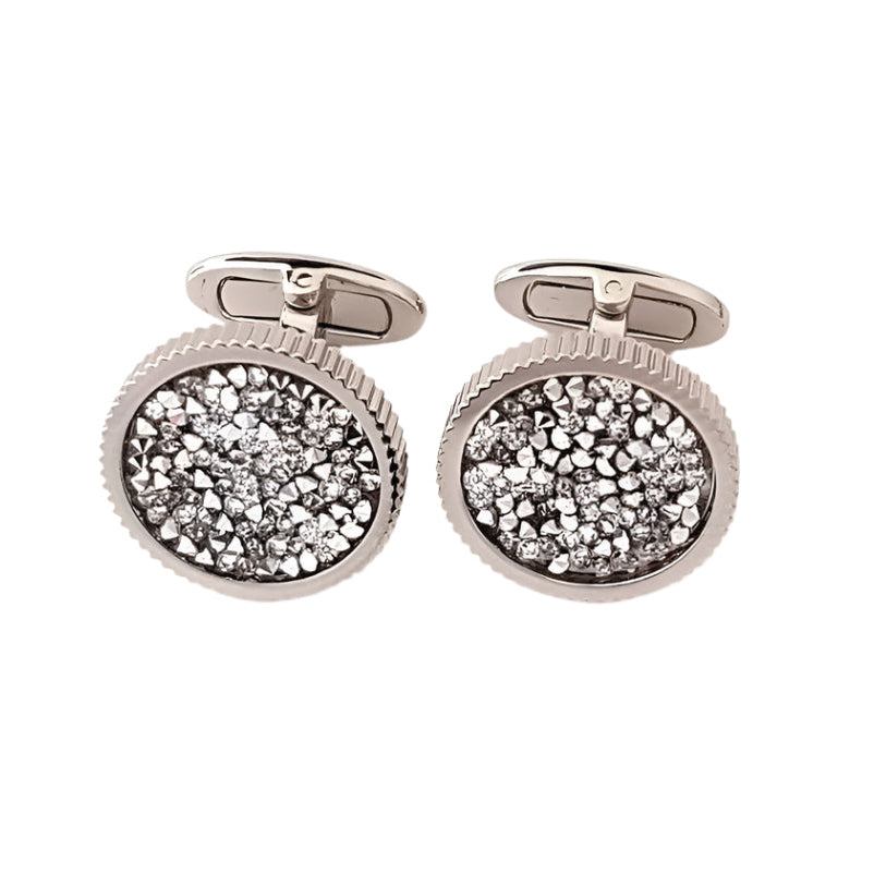 Ribbed Circle Cufflinks With Rock Swarovski Crystals