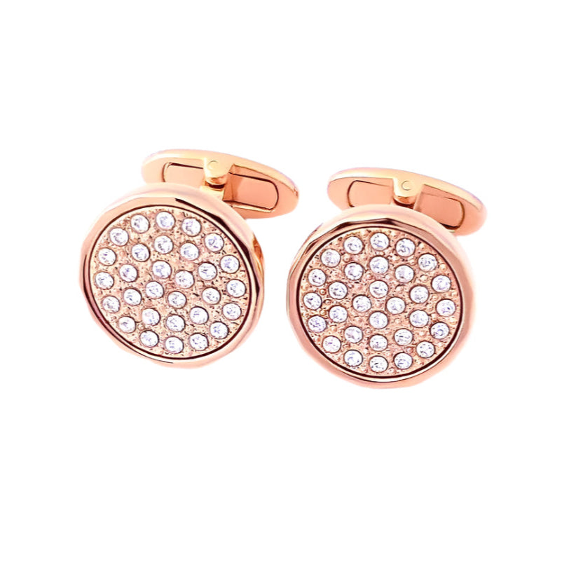 Smooth Circle Cufflinks With Round Dotted Swarovski Crystals
