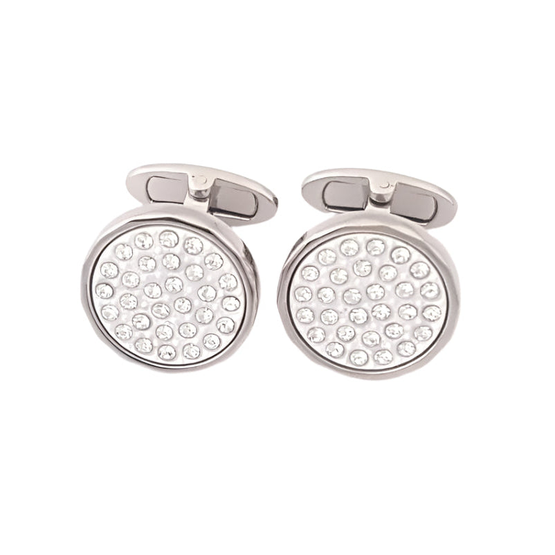 Smooth Circle Cufflinks With Round Dotted Swarovski Crystals