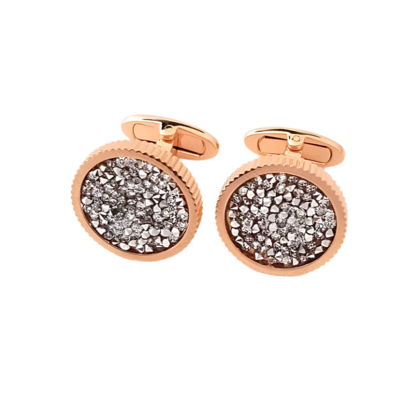 Ribbed Circle Cufflinks With Rock Swarovski Crystals