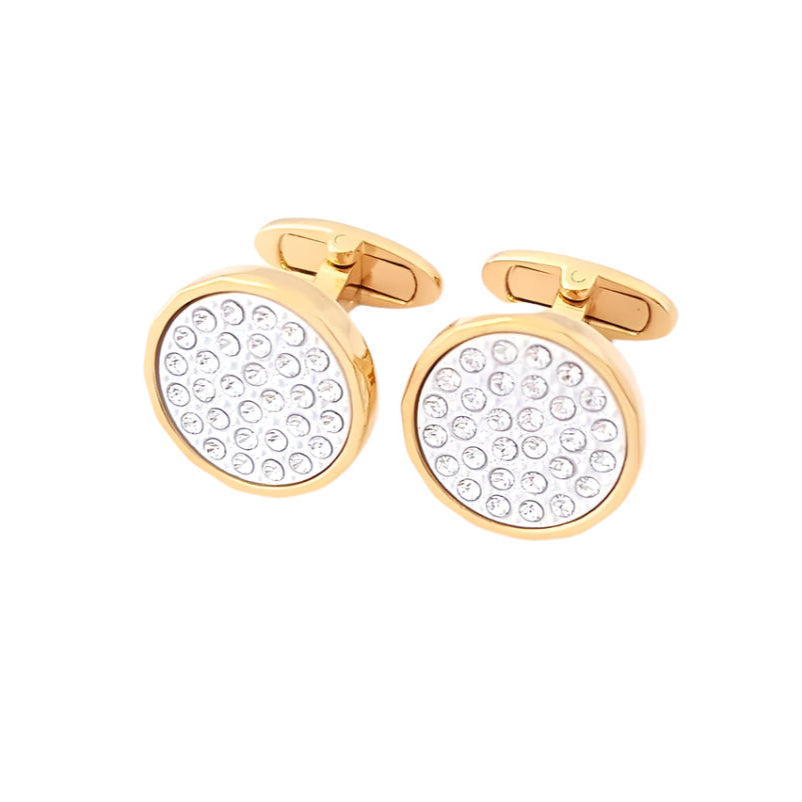 Smooth Circle Cufflinks With Round Dotted Swarovski Crystals