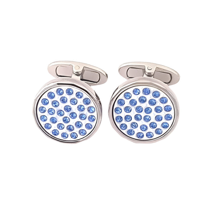 Smooth Circle Cufflinks With Round Dotted Swarovski Crystals