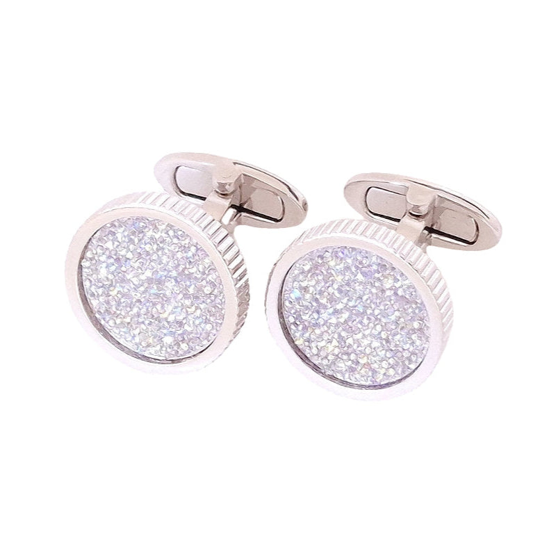 Ribbed Circle Cufflinks With Crushed Swarovski Crystals