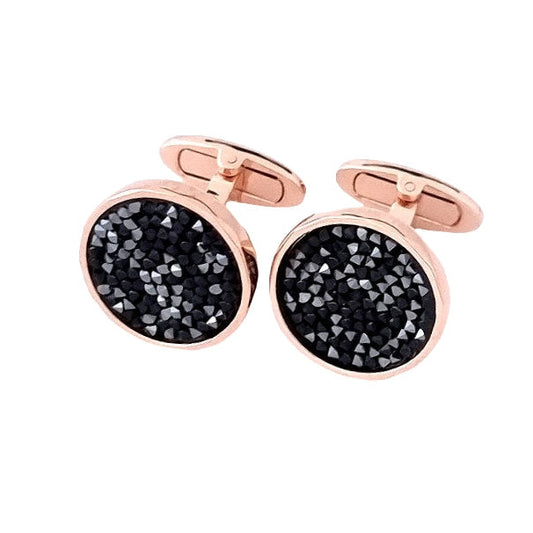 Smooth Circle Cufflinks With Rock Swarovski Crystals