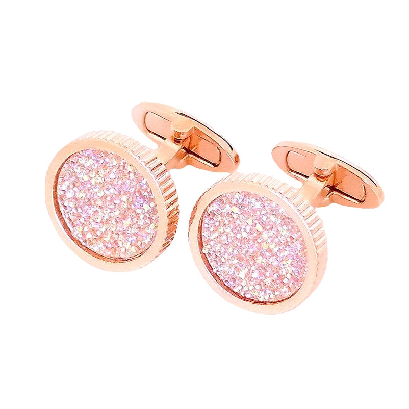 Ribbed Circle Cufflinks With Crushed Swarovski Crystals