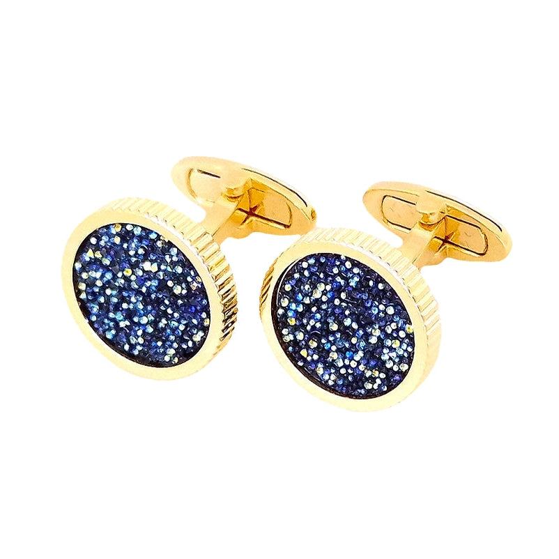 Ribbed Circle Cufflinks With Crushed Swarovski Crystals