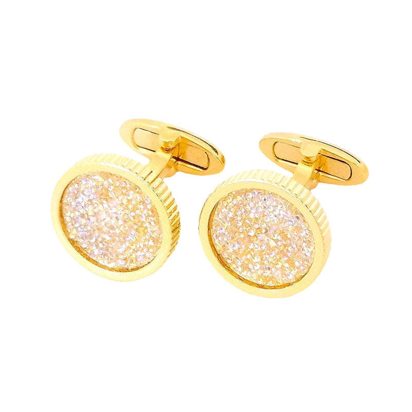 Ribbed Circle Cufflinks With Crushed Swarovski Crystals