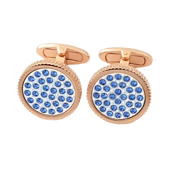 Ribbed Circle Cufflinks With Round Dotted Swarovski Crystals