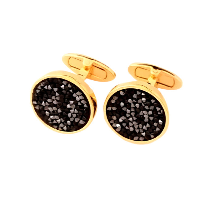 Smooth Circle Cufflinks With Rock Swarovski Crystals