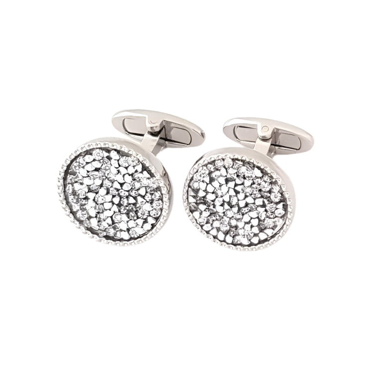 Smooth Circle Cufflinks With Rock Swarovski Crystals