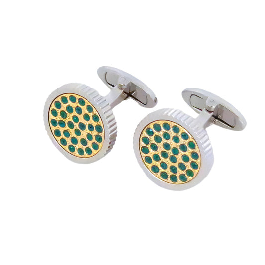 Ribbed Circle Cufflinks With Round Dotted Swarovski Crystals