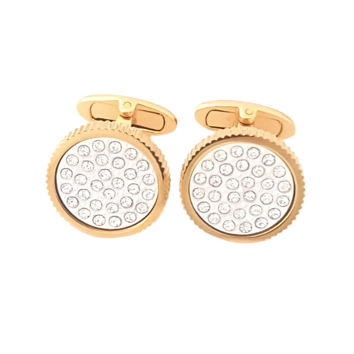 Ribbed Circle Cufflinks With Round Dotted Swarovski Crystals
