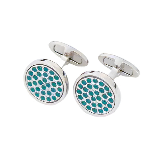 Smooth Circle Cufflinks With Round Dotted Swarovski Crystals