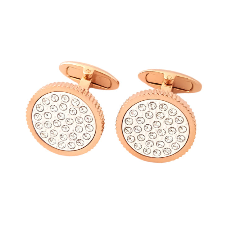 Ribbed Circle Cufflinks With Round Dotted Swarovski Crystals