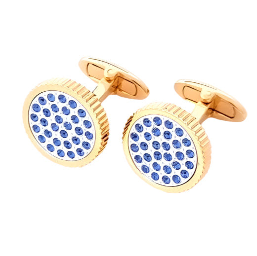 Ribbed Circle Cufflinks With Round Dotted Swarovski Crystals