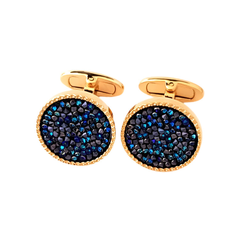 Smooth Circle Cufflinks With Rock Swarovski Crystals