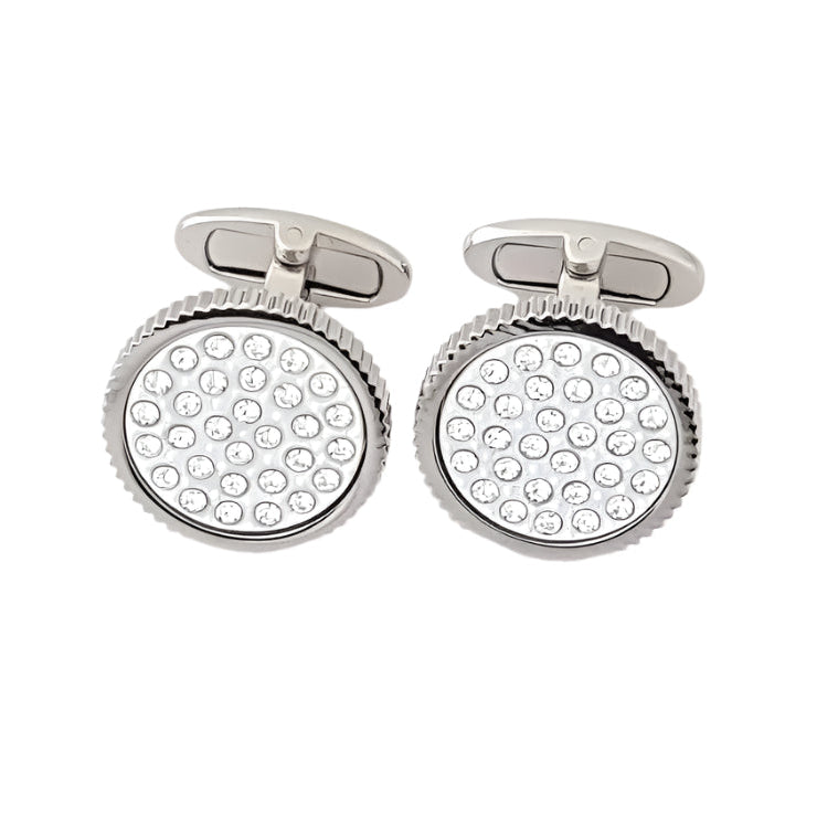 Ribbed Circle Cufflinks With Round Dotted Swarovski Crystals