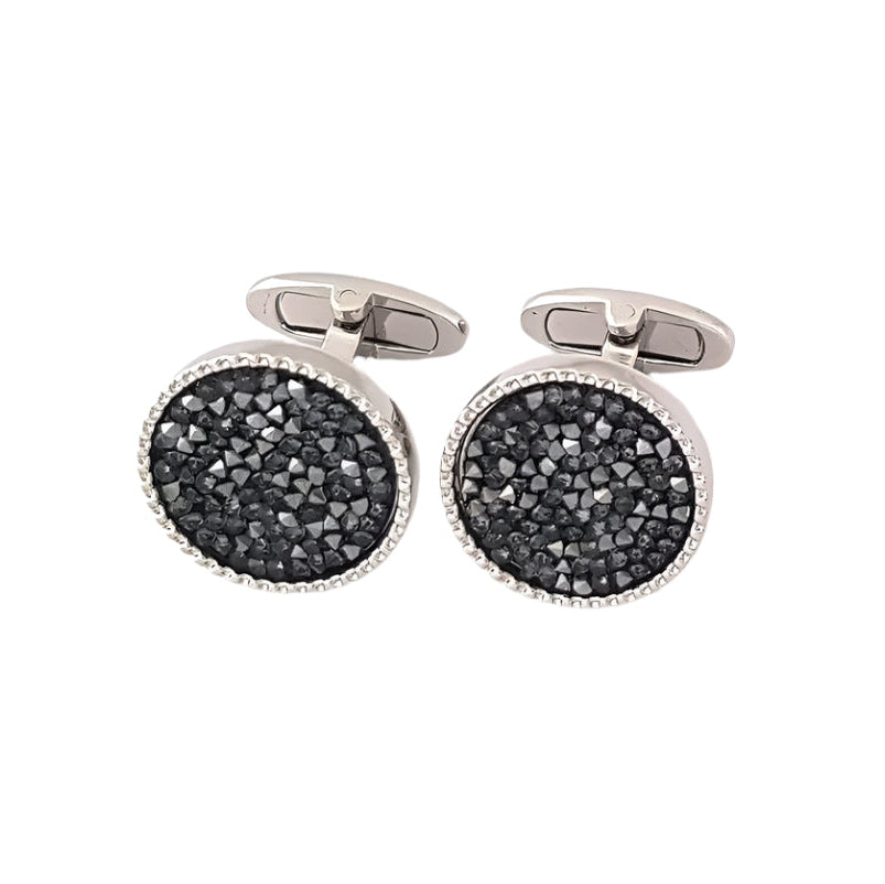 Smooth Circle Cufflinks With Rock Swarovski Crystals