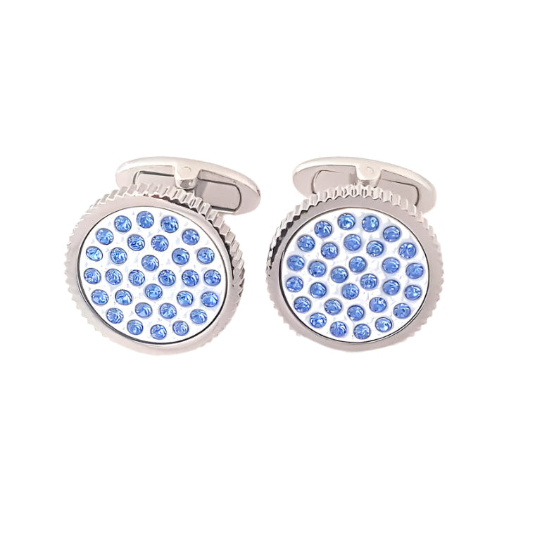 Ribbed Circle Cufflinks With Round Dotted Swarovski Crystals