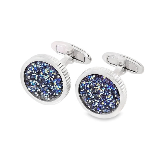 Ribbed Circle Cufflinks With Crushed Swarovski Crystals