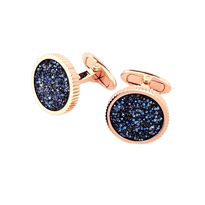 Ribbed Circle Cufflinks With Crushed Swarovski Crystals